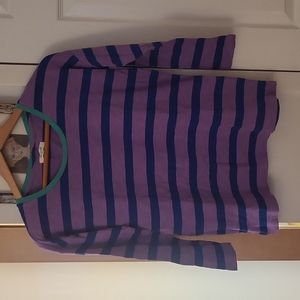 Madewell 3/4 long sleeves, S purple and blue striped tee with green trim